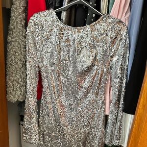 Papermoon Silver Sequin Long Sleeve Dress
